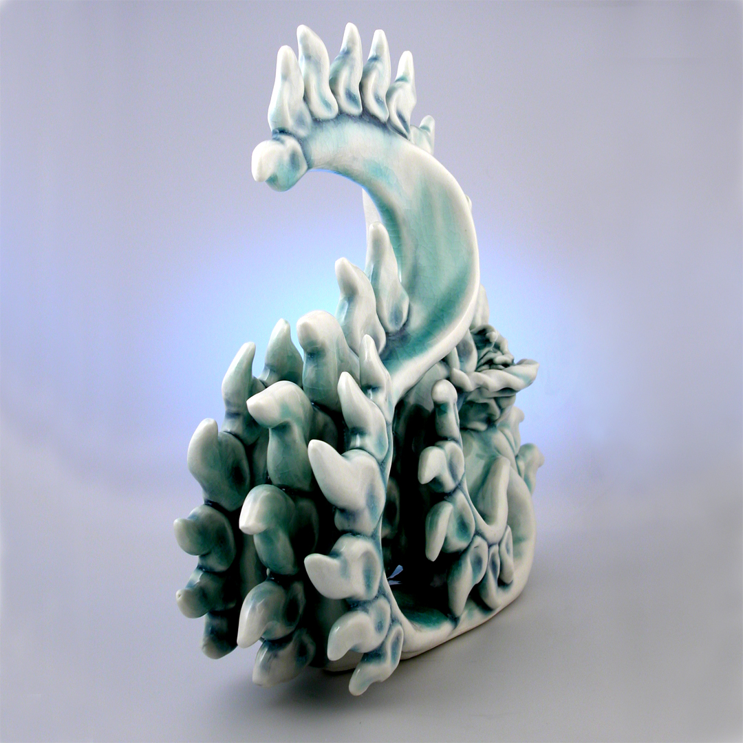 Porcelain Tatsu dragon sculpture, back view.